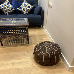 Pouf marocain en cuir naturel marron