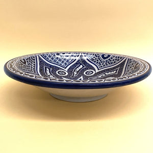 Assiette arabe en céramique bleue et blanche 40cm