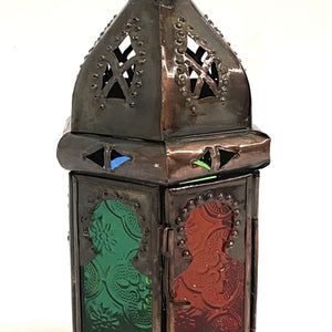 Lanterne arabe hexagonale en fer forgé et verre 22x10