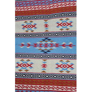 Alfombra turca kilim azul rojo y beige antique