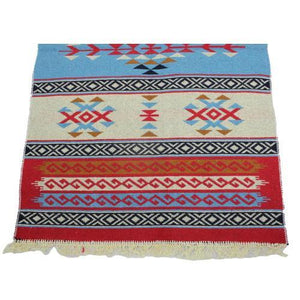 Alfombra turca kilim azul rojo y beige antique
