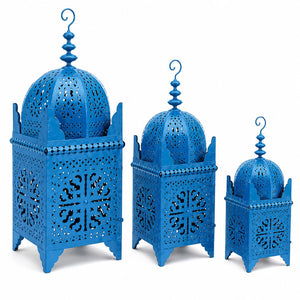 farol marroquí cuadrado forja azul tres
