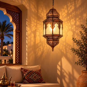 lámpara arabe grande cristal vidriado noche