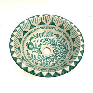 Lavabo Arabe en Céramique Fez 40cm Vert Grenadine | Artisanat Marocain