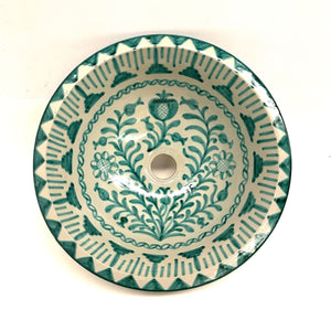 Lavabo Arabe en Céramique Fez 40cm Vert Grenadine | Artisanat Marocain