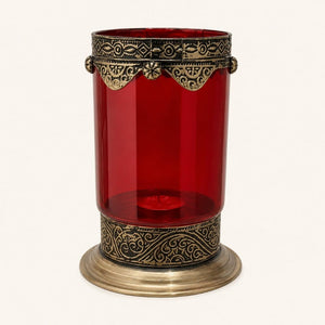 portavelas marroquí vaso cristal alpaca rojo