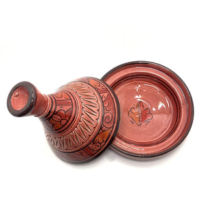 Tajín marroquí de cerámica labrado rojo 16cm