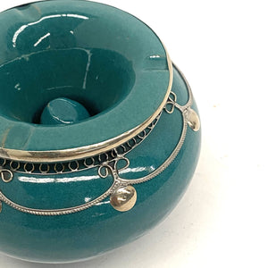 Cendrier marocain en céramique et alpaga turquoise 12x9