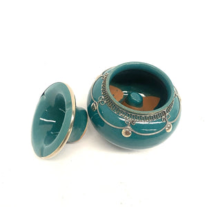 Cendrier marocain en céramique et alpaga turquoise 12x9