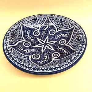 Assiette arabe en céramique bleue et blanche 40cm