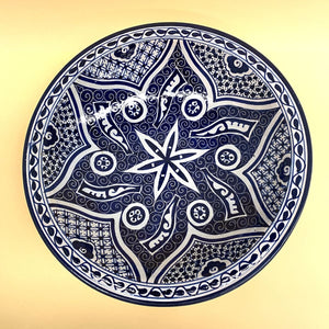 Assiette arabe en céramique bleue et blanche 40cm