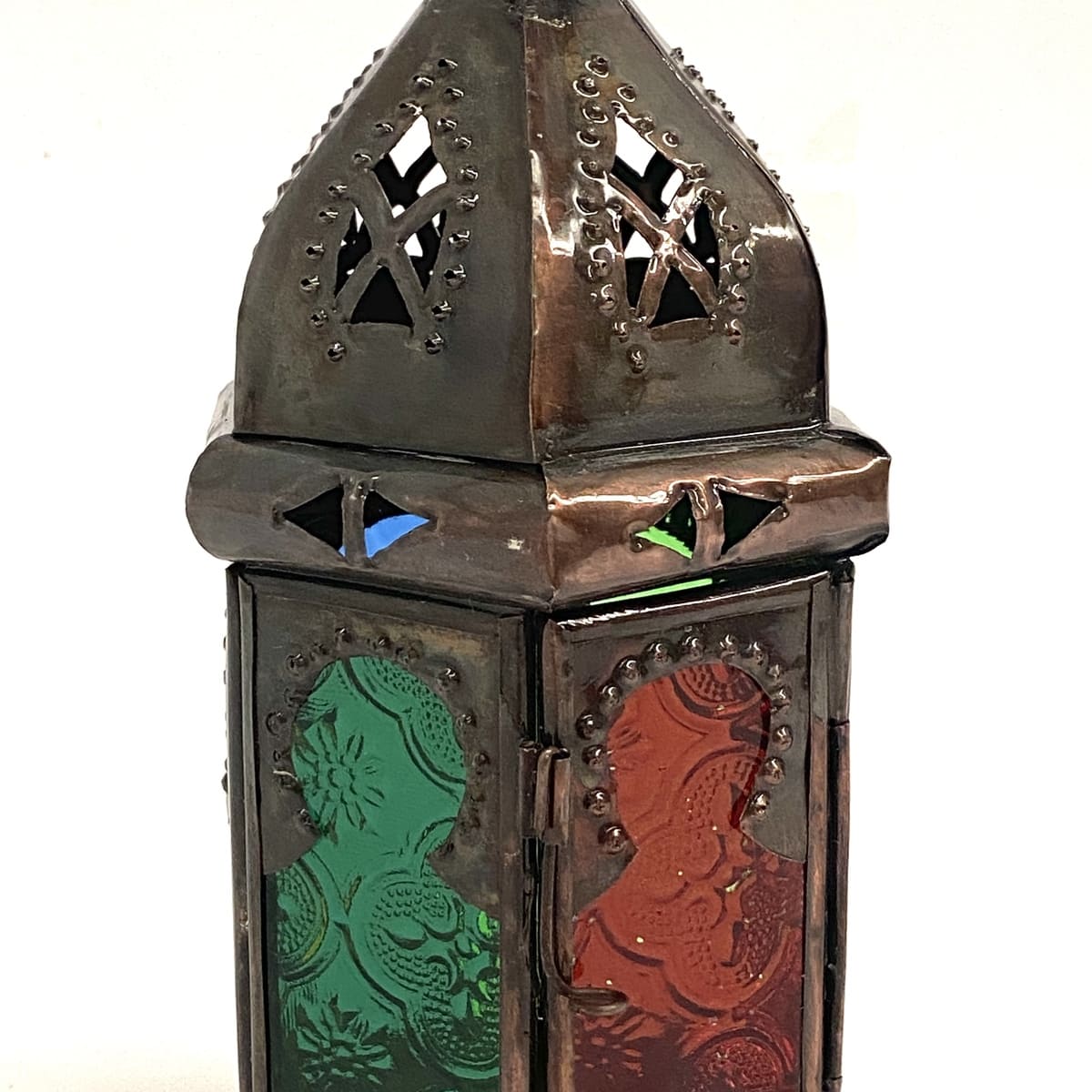 Lanterne arabe hexagonale en fer forgé et verre 22x10