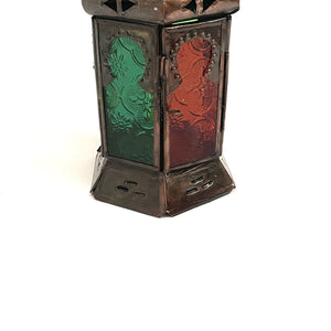 Lanterne arabe hexagonale en fer forgé et verre 22x10