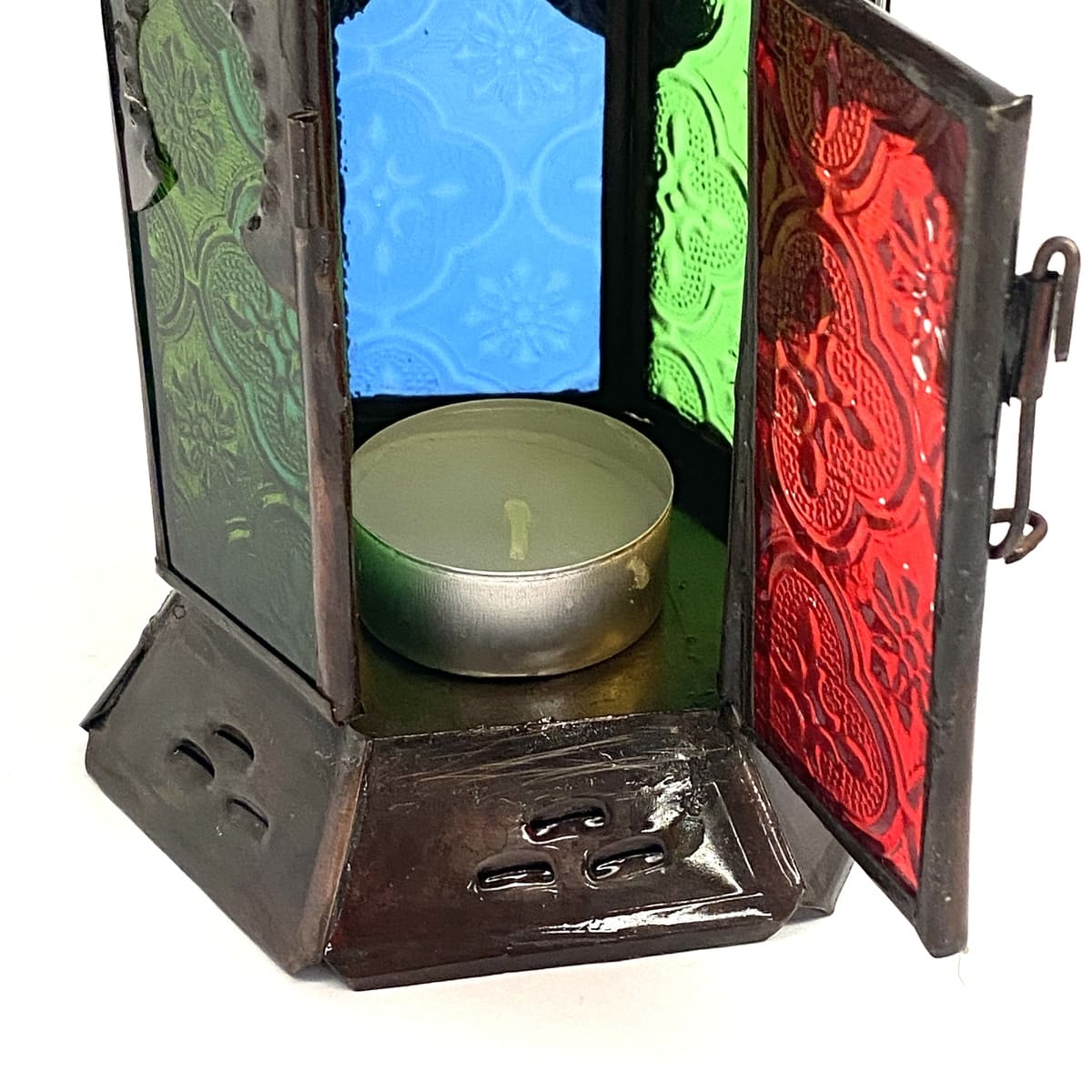 Lanterne arabe hexagonale en fer forgé et verre 22x10