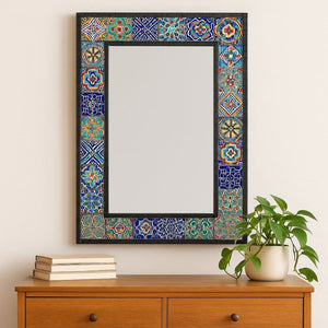 Miroir à carreaux arabes en bois de pin