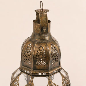 farol marroquí cristal y forja octagonal khall detalle