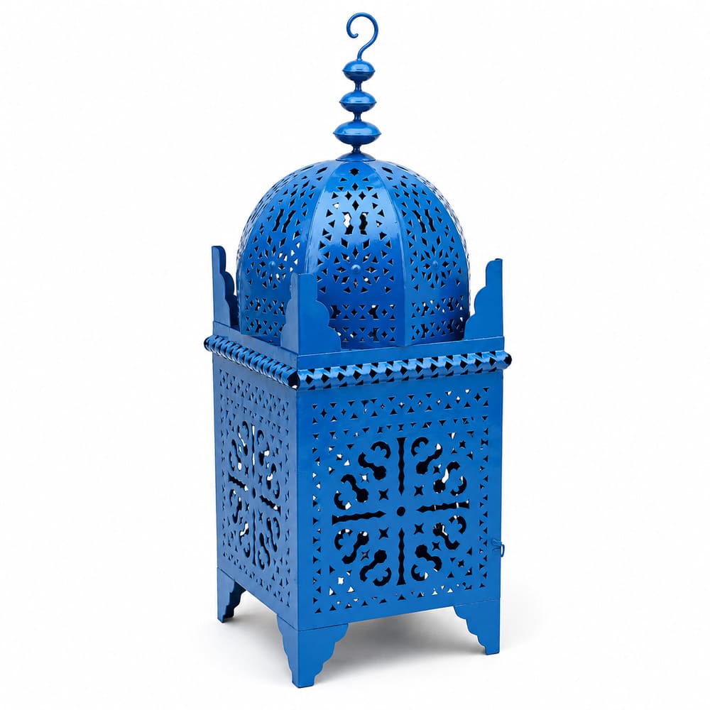 farol marroquí cuadrado forja azul 120cm