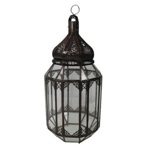Farol marroquí octogonal de forja y cristal