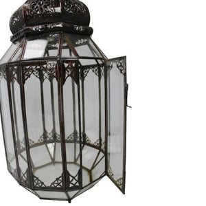 Farol marroquí octogonal de forja y cristal