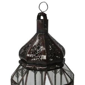 Farol marroquí octogonal de forja y cristal