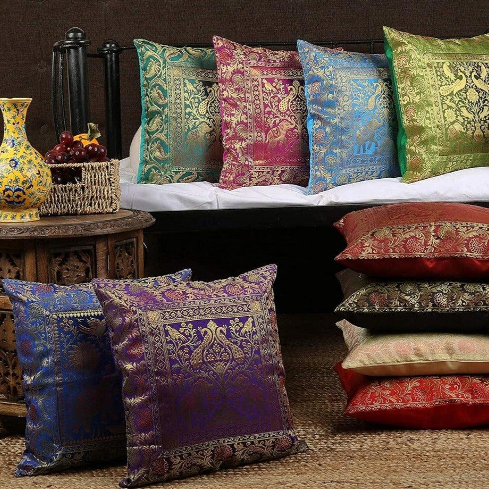 Funda de cojín de India en seda modelo elefante