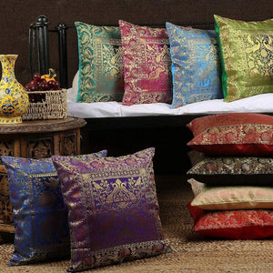 Funda de cojín de India en seda modelo elefante