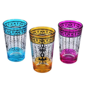 Juego de 6 vasos de té marroquí con henna artesanos