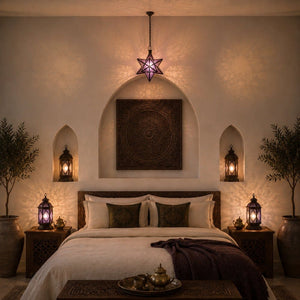 lámpara árabe estrella cristal violeta dormitorio