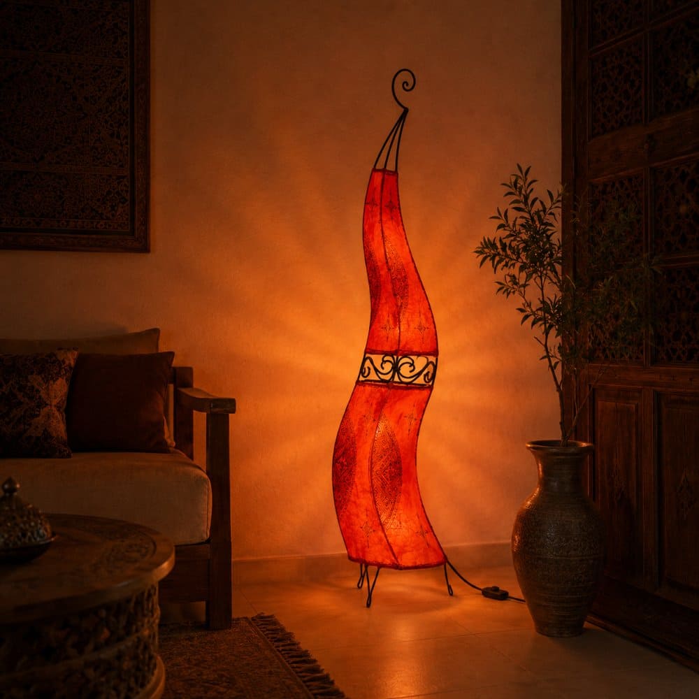 Lampe marocaine en cuir et fer forgé 120cm rouge