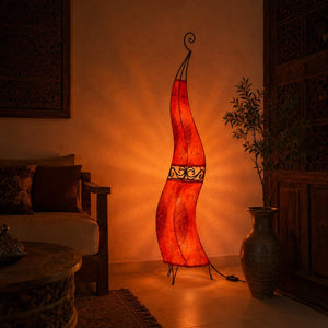 Lampe marocaine en cuir et fer forgé 120cm rouge