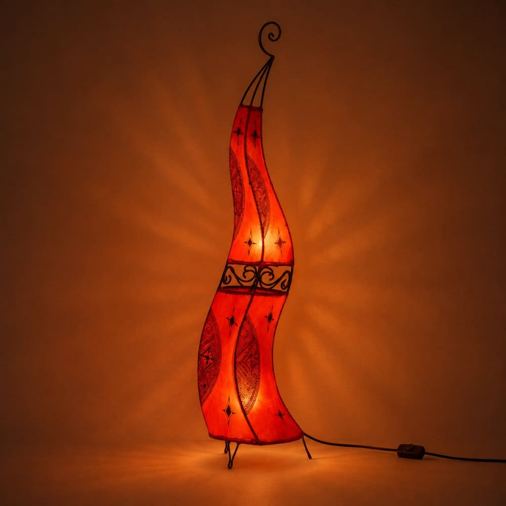 Lampe marocaine en cuir et fer forgé 120cm rouge
