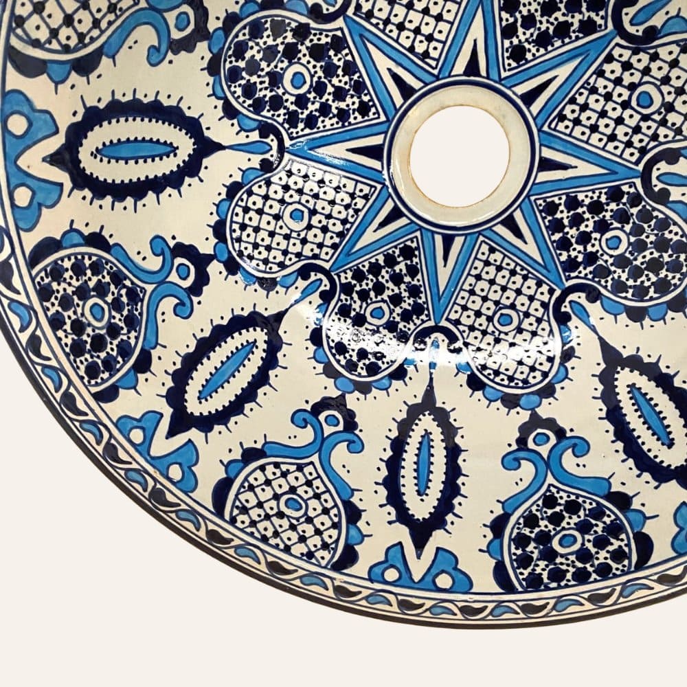 lavabo árabe cerámica de Fez azulado borde