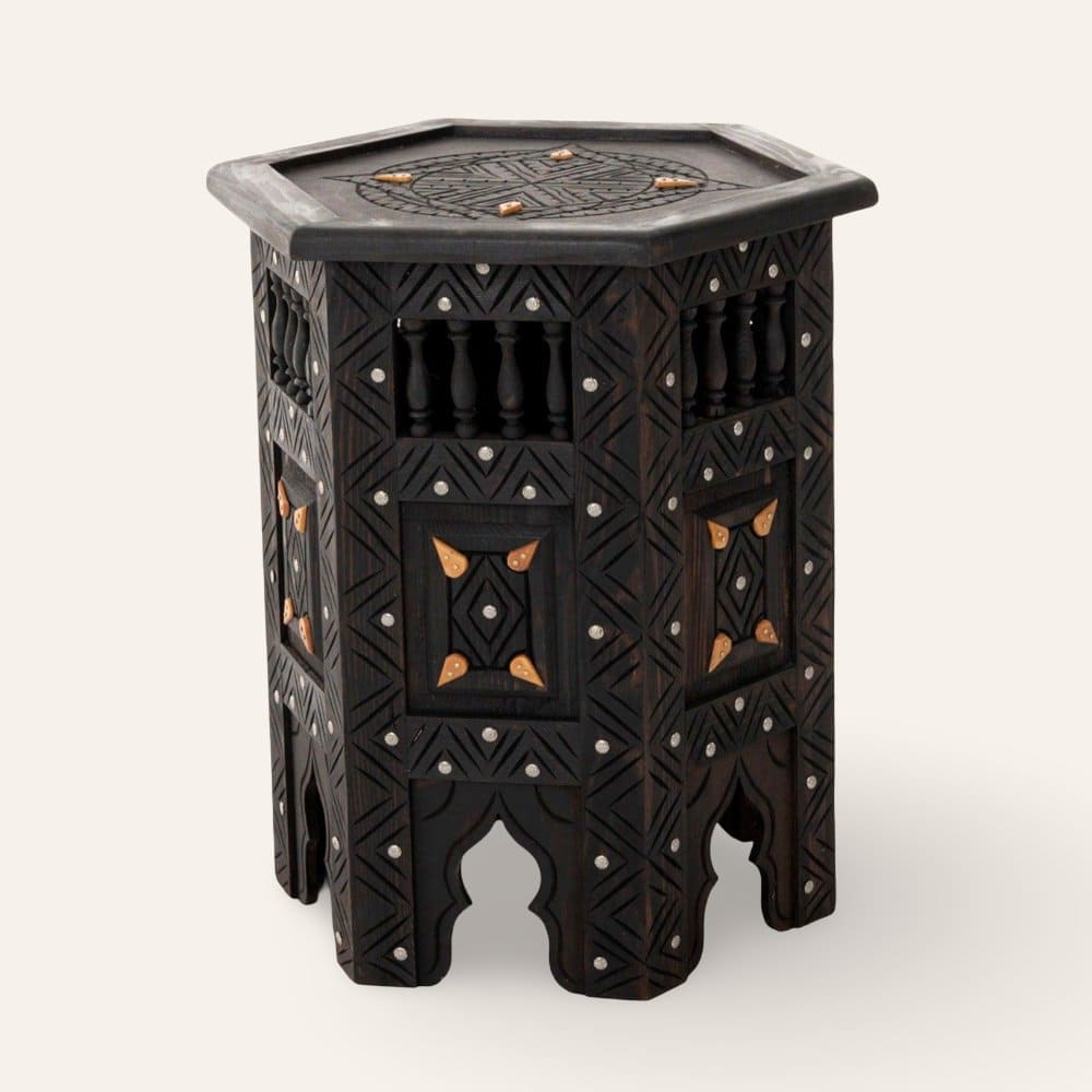 mesa árabe auxiliar madera y hueso