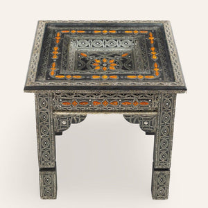 mesa marroquí de madera y hueso naranja