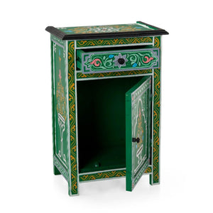 Mesita de noche árabe verde pintada
