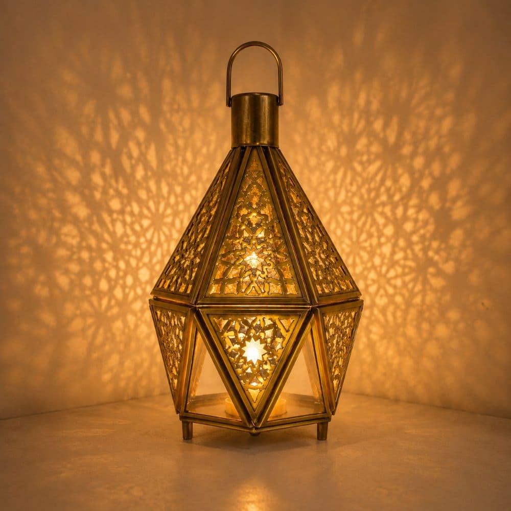 portavelas marroquí hexagonal latón 20x12