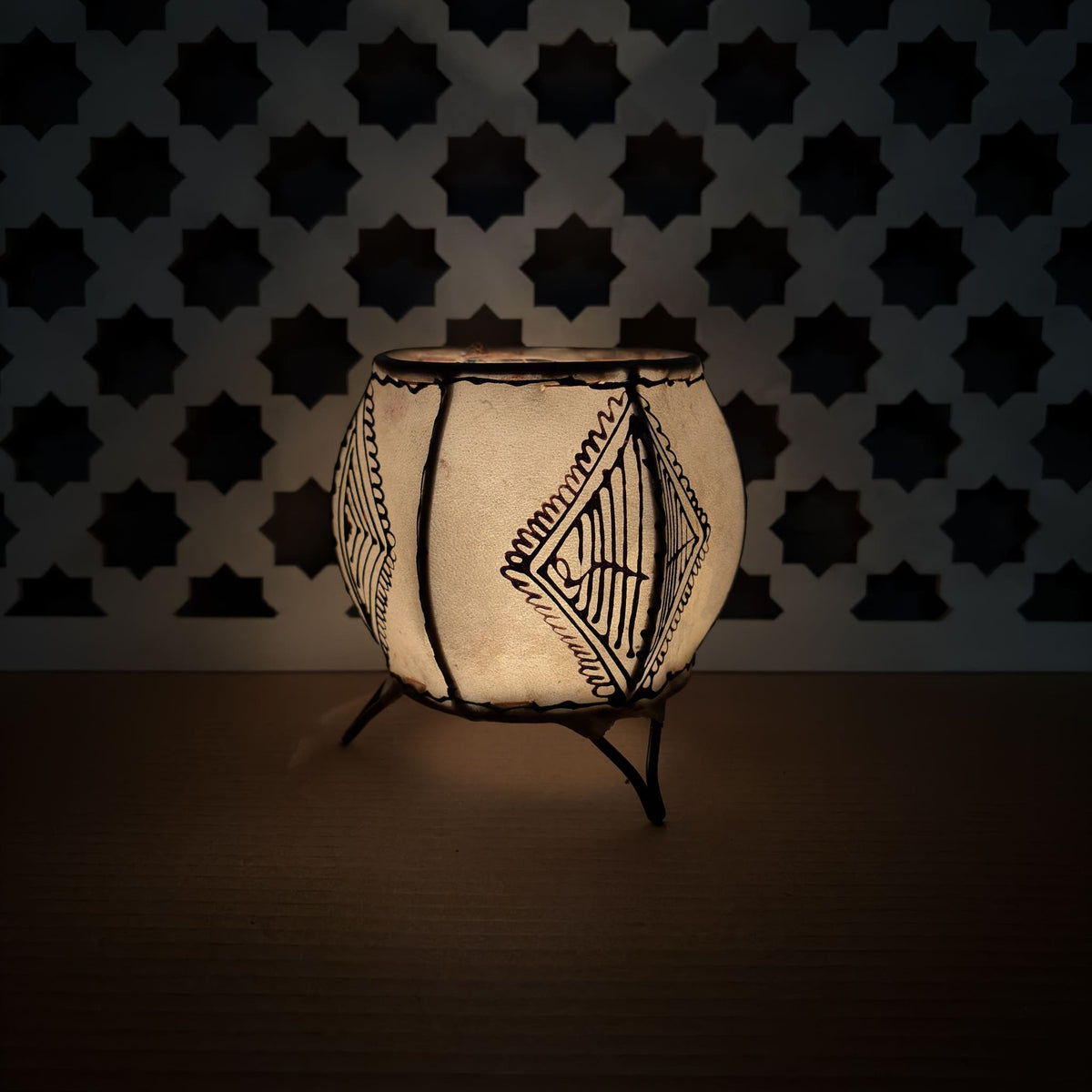 portavelas marroquí piel natural 13x11