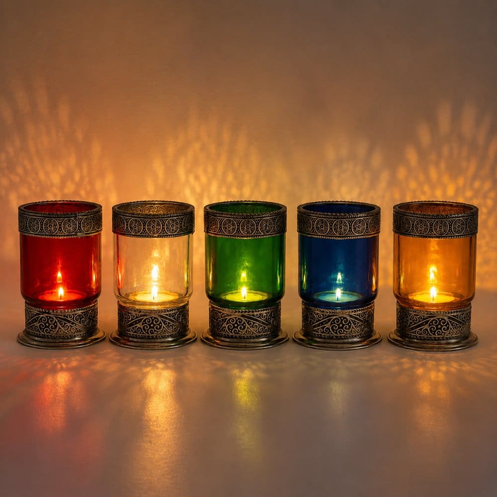 portavelas marroquí vaso cristal alpaca encendido