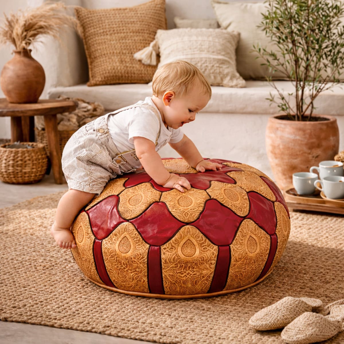 Puff árabe de piel camel SKOURA contexto