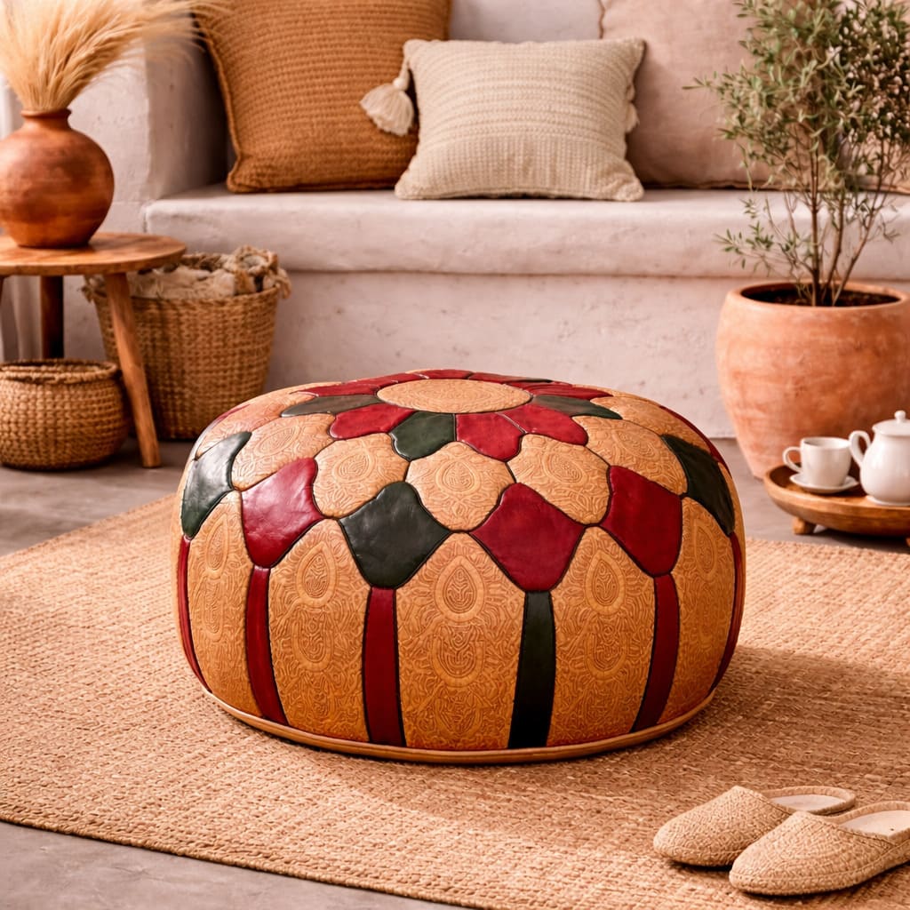 puff árabe de piel multicolor IZERBI escenario