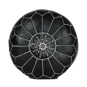 Puff marroquí de cuero natural negro