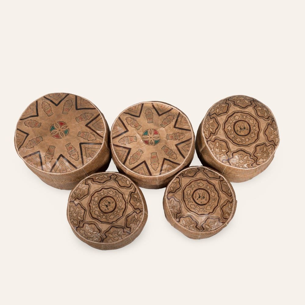 set puff de piel árabe camello conjunto