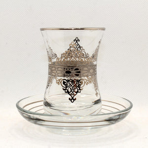 Set de 6 vasos turcos plateados con plato