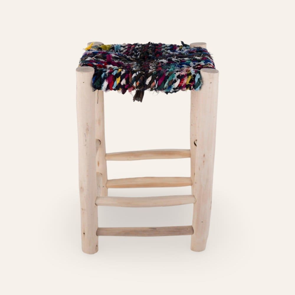 taburete marroquí madera multicolor esparto